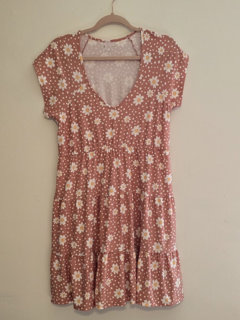No Boundaries Womens Floral Tiered Dress Size L Daisy Print Rust Color